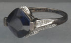 Vintage Sterling Silver Synthetic Sapphire and Diamonds Ring - Size 7.25