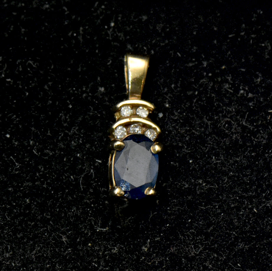 Vintage 10k Gold Sapphire and Diamonds Pendant