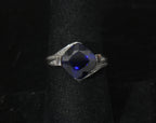 Vintage Sterling Silver Synthetic Sapphire and Diamonds Ring - Size 7.25