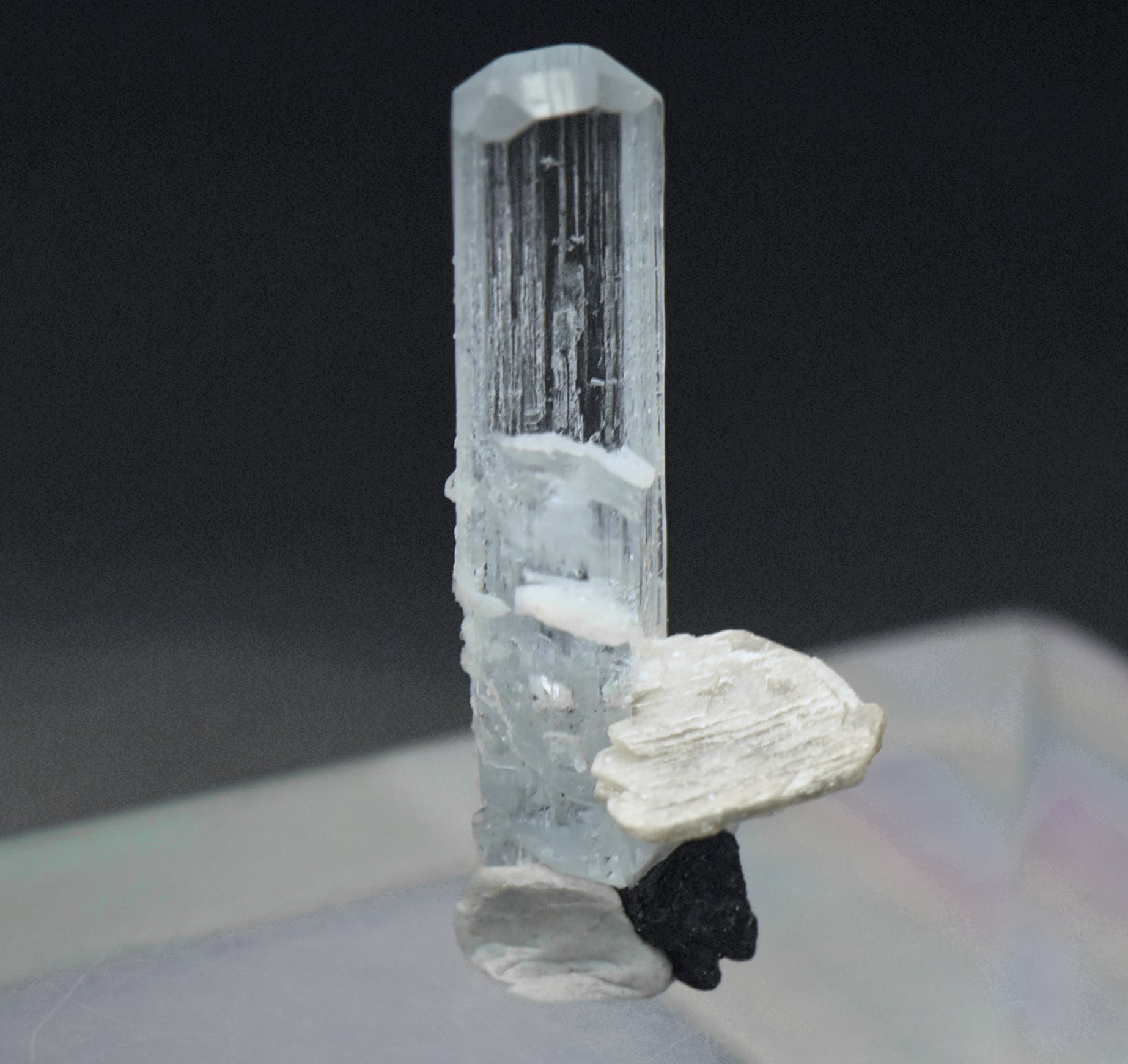 Aquamarine Crystal with Mica and Black Tourmaline Mineral Specimen - Pakistan