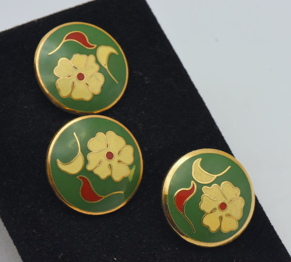 La Mode - Vintage Brass and Enamel Floral Buttons