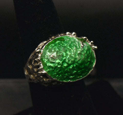 Vintage Brutalist Sterling Silver and Enamel Ring - Size 6.5