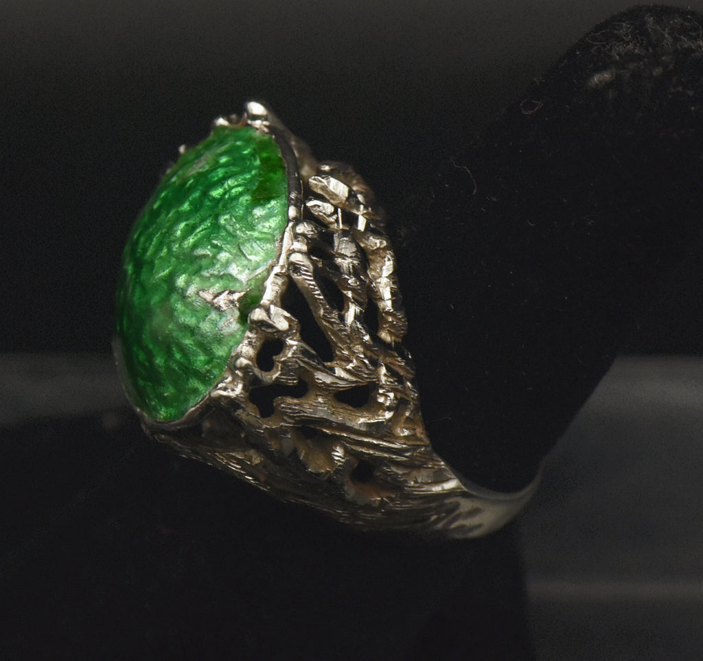 Vintage Brutalist Sterling Silver and Enamel Ring - Size 6.5