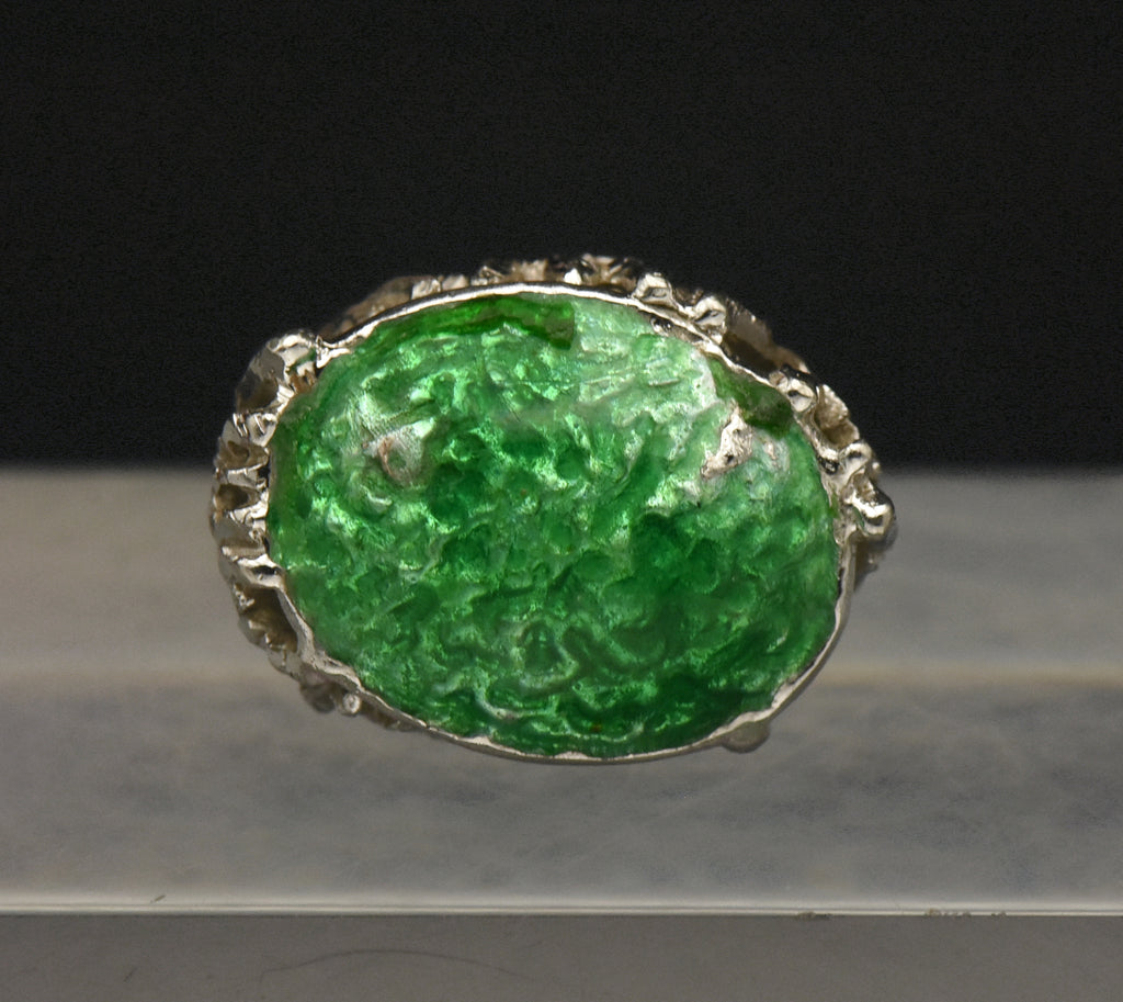 Vintage Brutalist Sterling Silver and Enamel Ring - Size 6.5