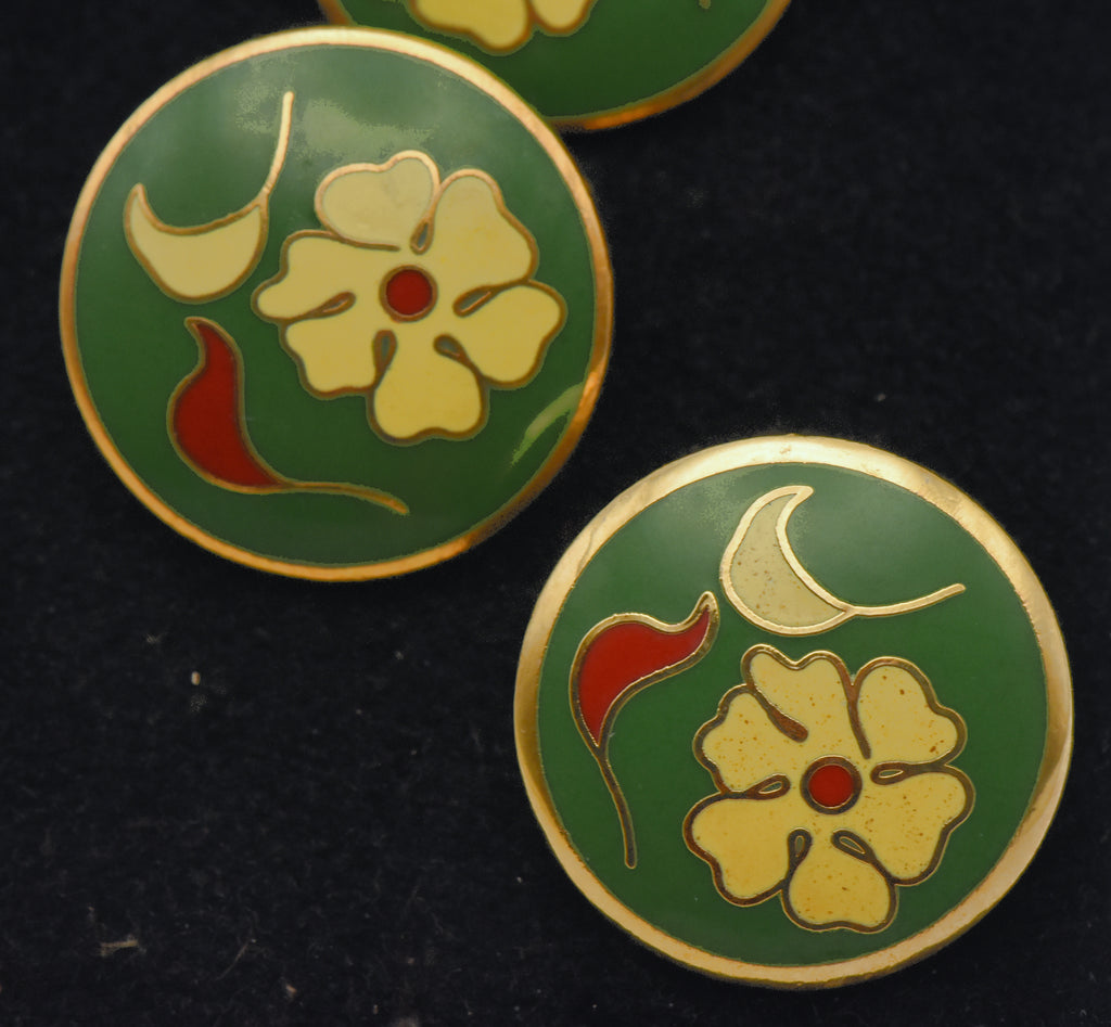 La Mode - Vintage Brass and Enamel Floral Buttons