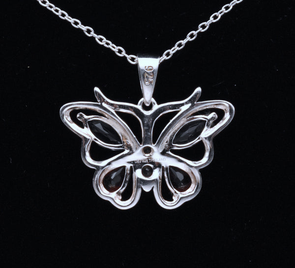 Vintage Gemstone Butterfly Sterling Silver Pendant on Sterling Silver Chain  Necklace - 18"