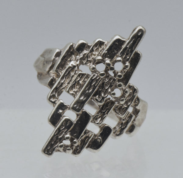 Vintage Brutalist 4-Stone Semi-Mount Sterling Silver Ring - Size 6