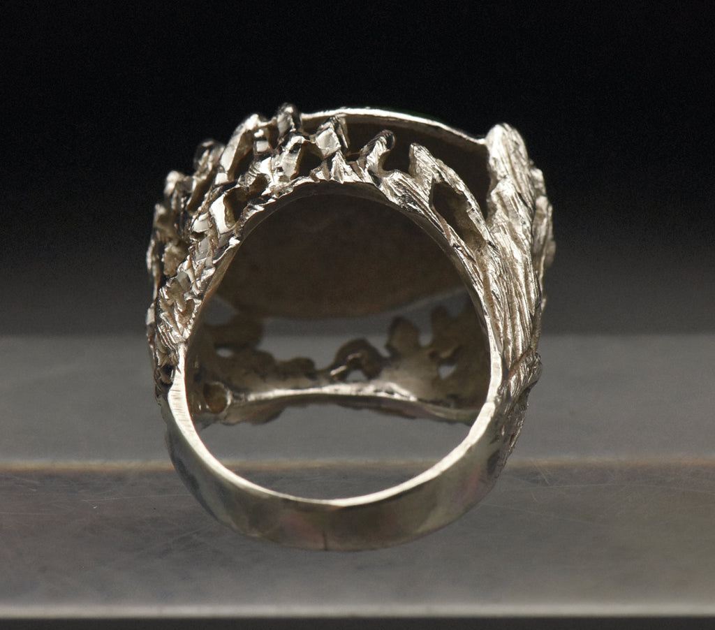 Vintage Brutalist Sterling Silver and Enamel Ring - Size 6.5