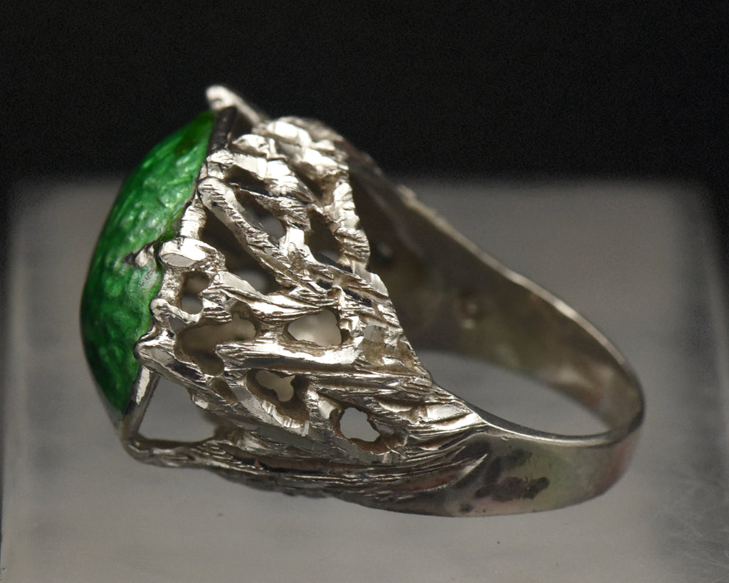 Vintage Brutalist Sterling Silver and Enamel Ring - Size 6.5