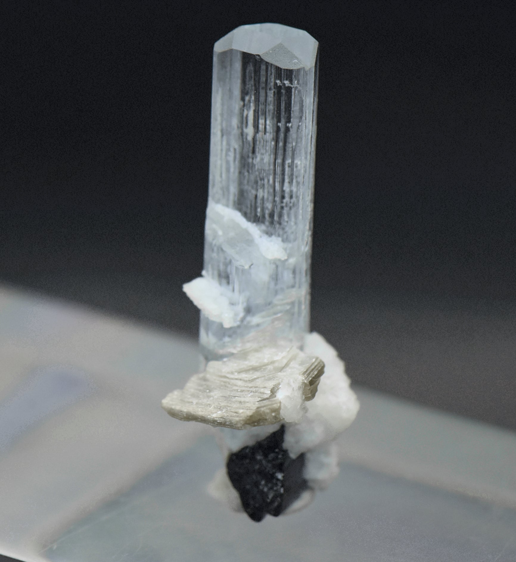 Aquamarine Crystal with Mica and Black Tourmaline Mineral Specimen - Pakistan