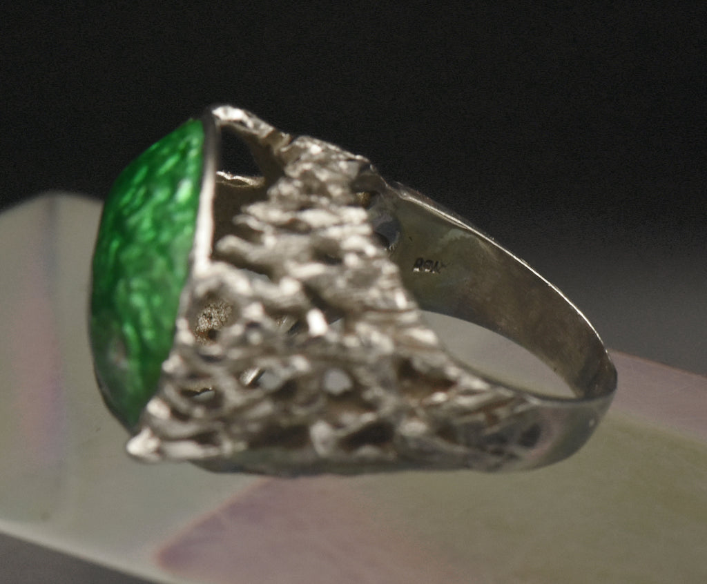 Vintage Brutalist Sterling Silver and Enamel Ring - Size 6.5