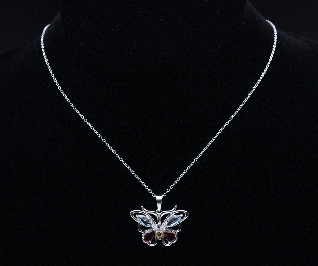 Vintage Gemstone Butterfly Sterling Silver Pendant on Sterling Silver Chain  Necklace - 18"