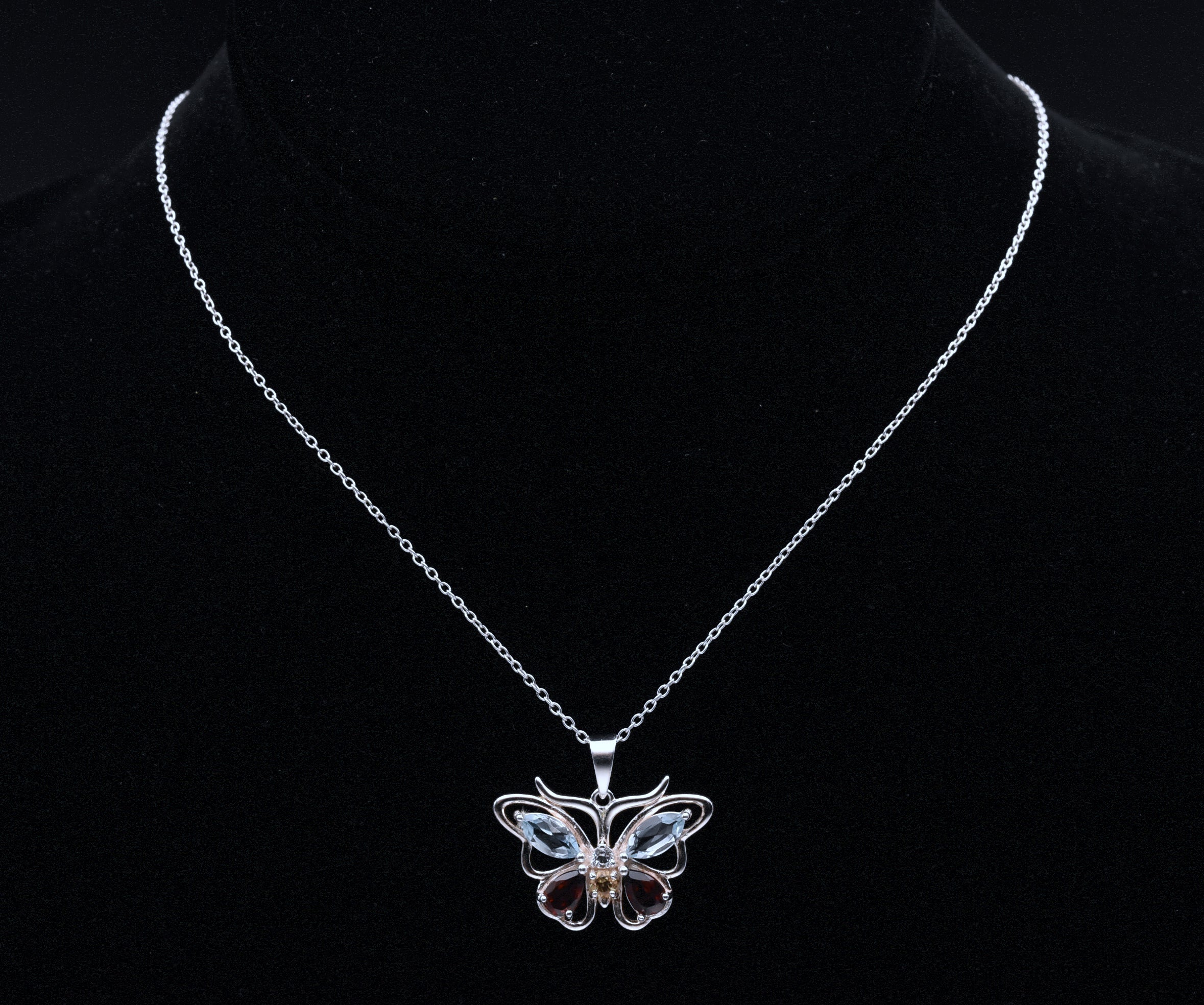 Vintage Gemstone Butterfly Sterling Silver Pendant on Sterling Silver Chain  Necklace - 18"