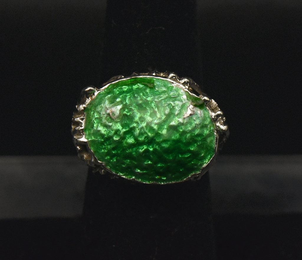 Vintage Brutalist Sterling Silver and Enamel Ring - Size 6.5