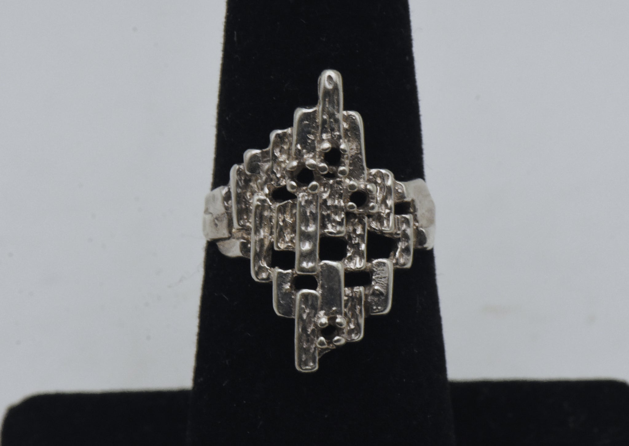 Vintage Brutalist 4-Stone Semi-Mount Sterling Silver Ring - Size 6