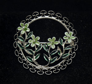 Beau - Vintage Sterling Silver and Enamel Floral Brooch