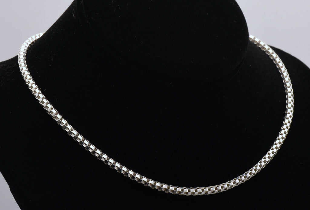 Vintage Italian Sterling Silver Rounded Box Link Chain Necklace - 16" BROKEN CLASP