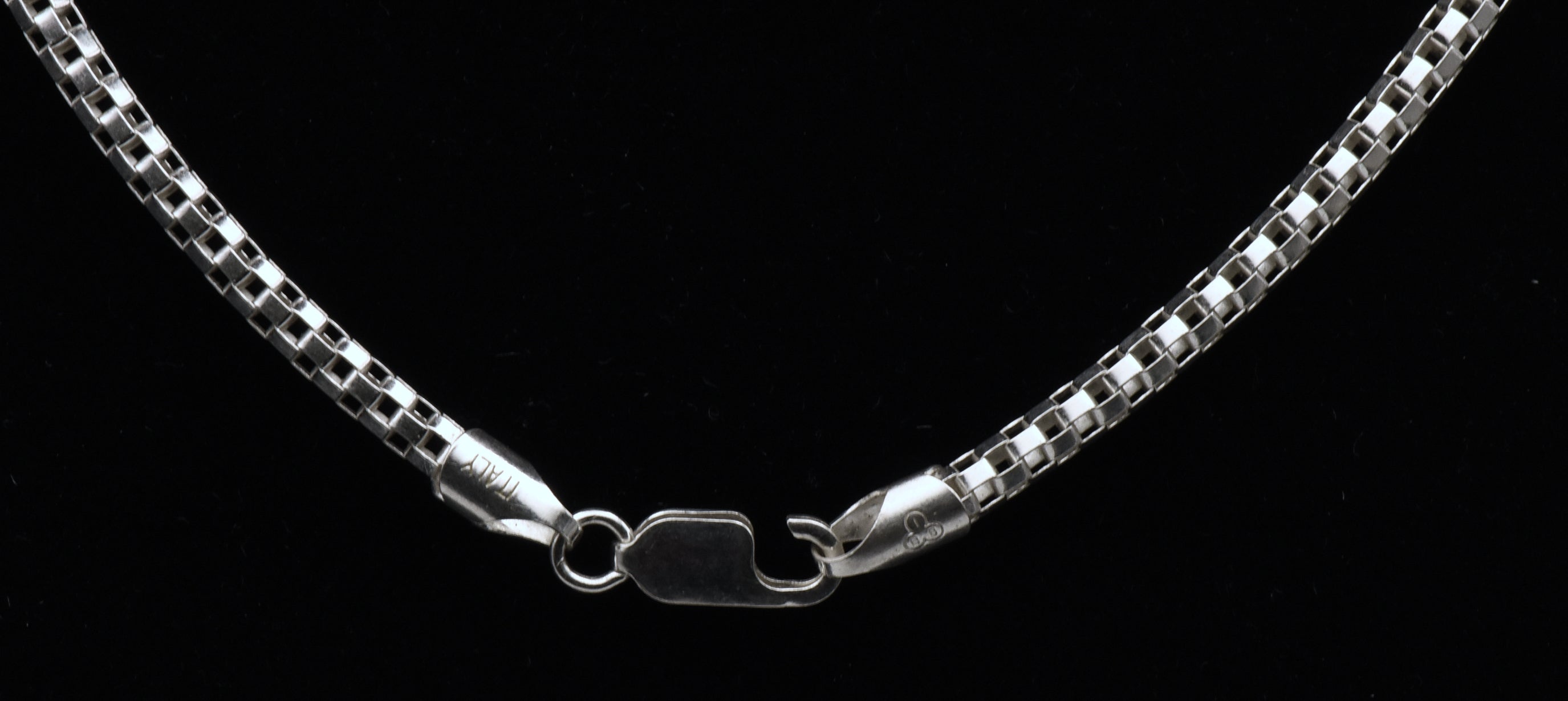 Vintage Italian Sterling Silver Rounded Box Link Chain Necklace - 16" BROKEN CLASP
