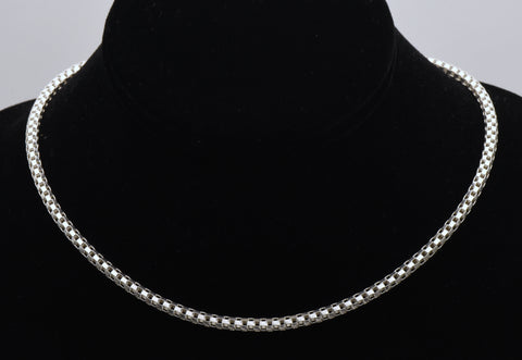 Vintage Italian Sterling Silver Rounded Box Link Chain Necklace - 16" BROKEN CLASP