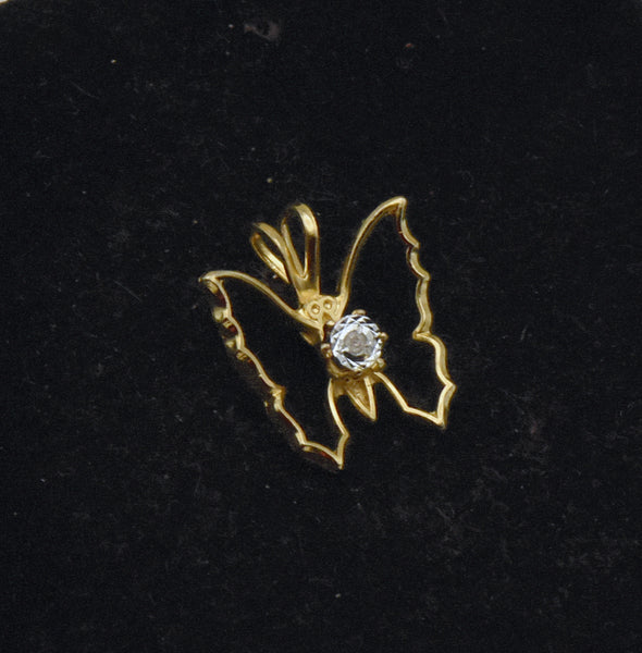 Vintage Diamond Gold Tone Metal Butterfly Pendant