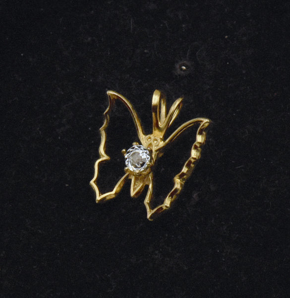 Vintage Diamond Gold Tone Metal Butterfly Pendant