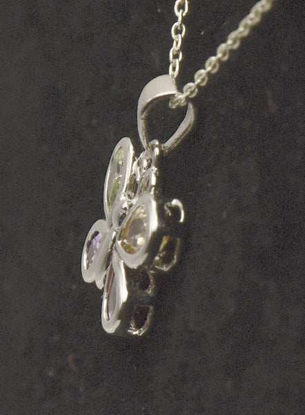 Vintage Sterling Silver Multi-Color Crystal Butterfly Pendant on Sterling Silver Chain Necklace - 16"