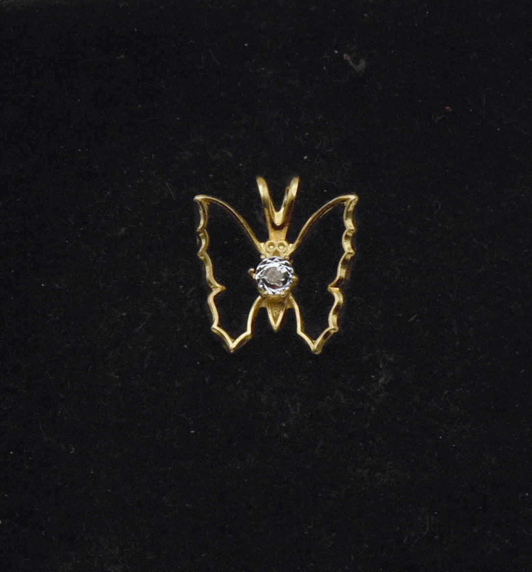 Vintage Diamond Gold Tone Metal Butterfly Pendant