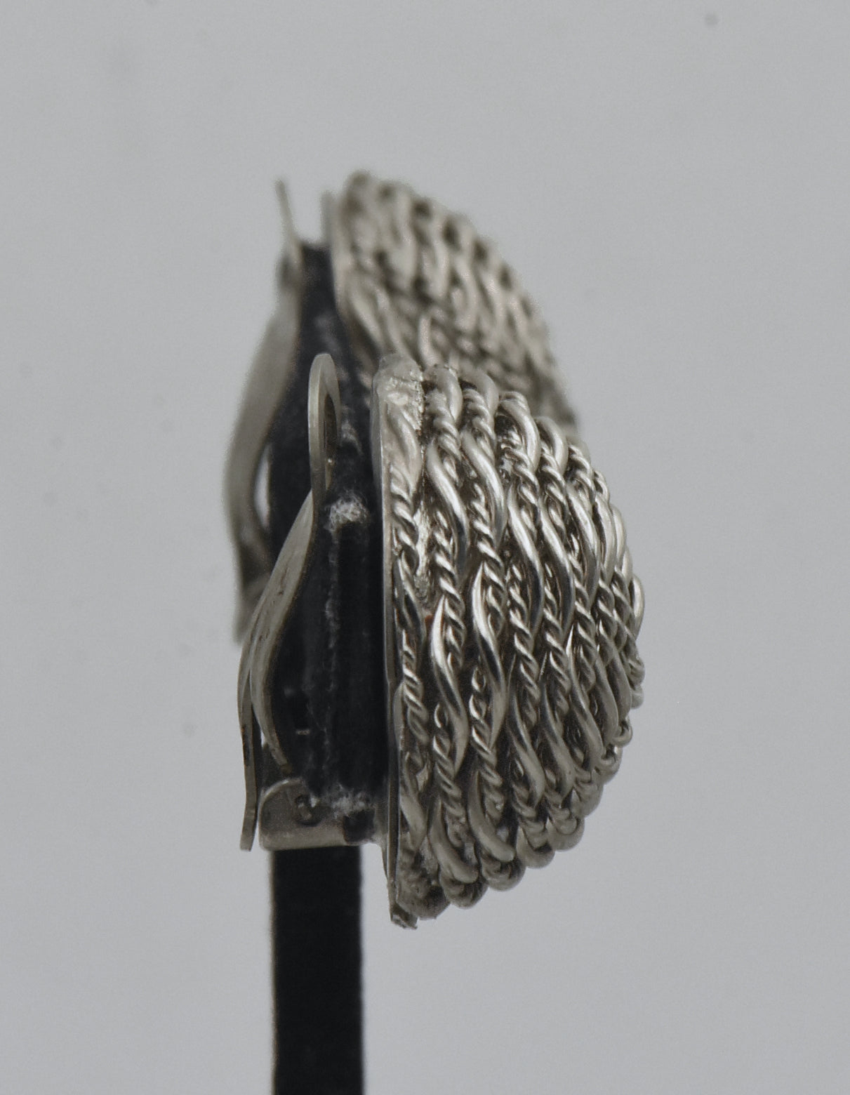Vintage Silver Tone Basket Weave Clip On Earrings