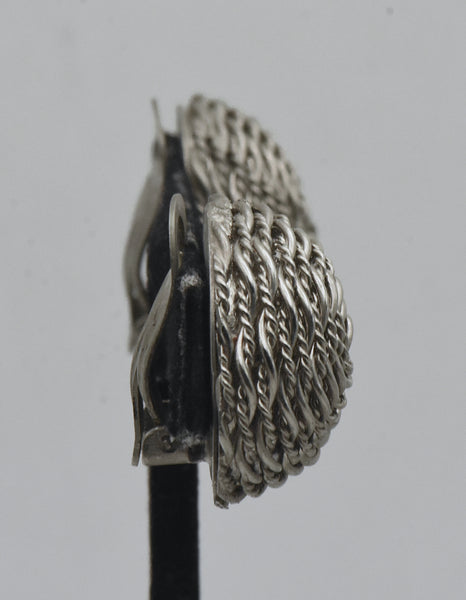 Vintage Silver Tone Basket Weave Clip On Earrings