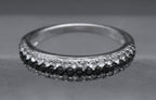 Sterling Silver Black and White Crystals Ring - Size 7.25