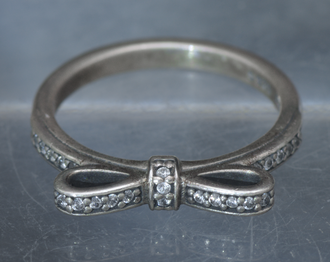 Pandora - Vintage Sterling Silver CZ Bow Ring - Size 6