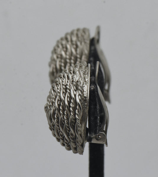 Vintage Silver Tone Basket Weave Clip On Earrings