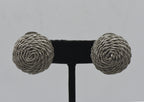 Vintage Silver Tone Basket Weave Clip On Earrings
