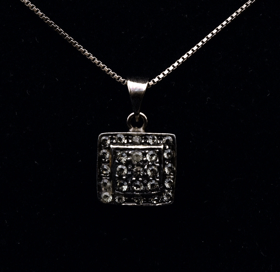 Bysimon - Vintage Sterling Silver Rhinestone Pendant Necklace - 16"