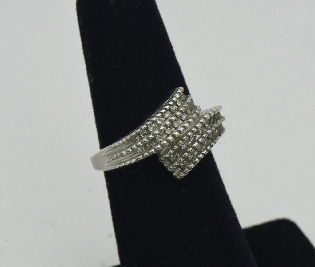 Vintage Diamonds Sterling Silver Bypass Ring - Size 5