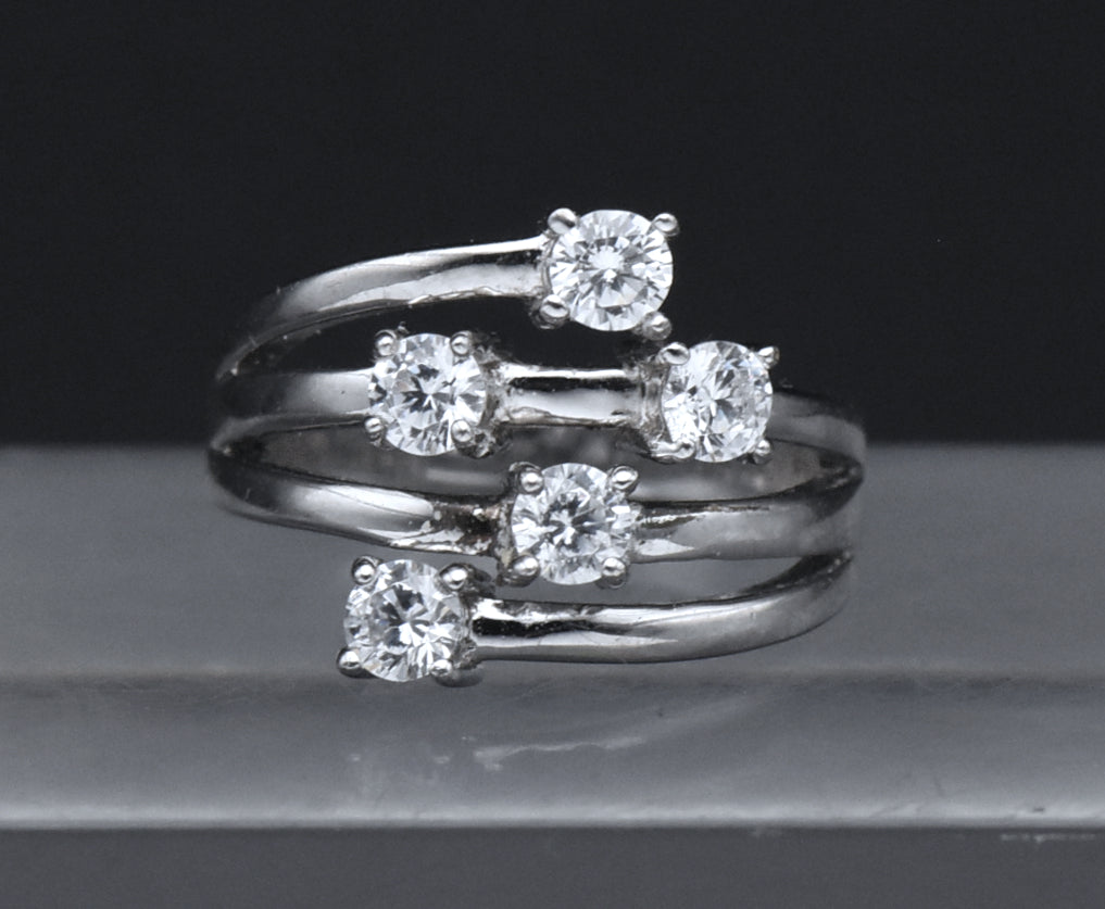 Milor - Sterling Silver Cubic Zirconia Bypass Style Ring - Size 6
