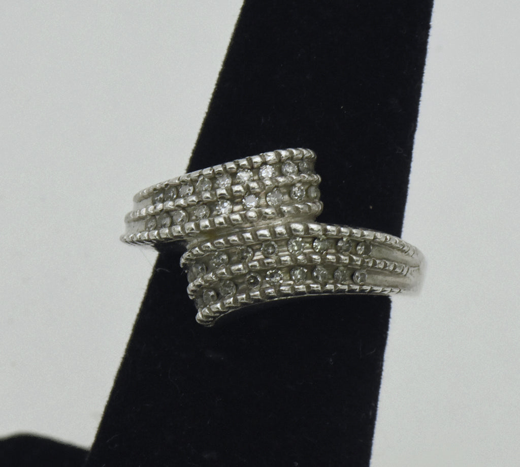 Vintage Diamonds Sterling Silver Bypass Ring - Size 5
