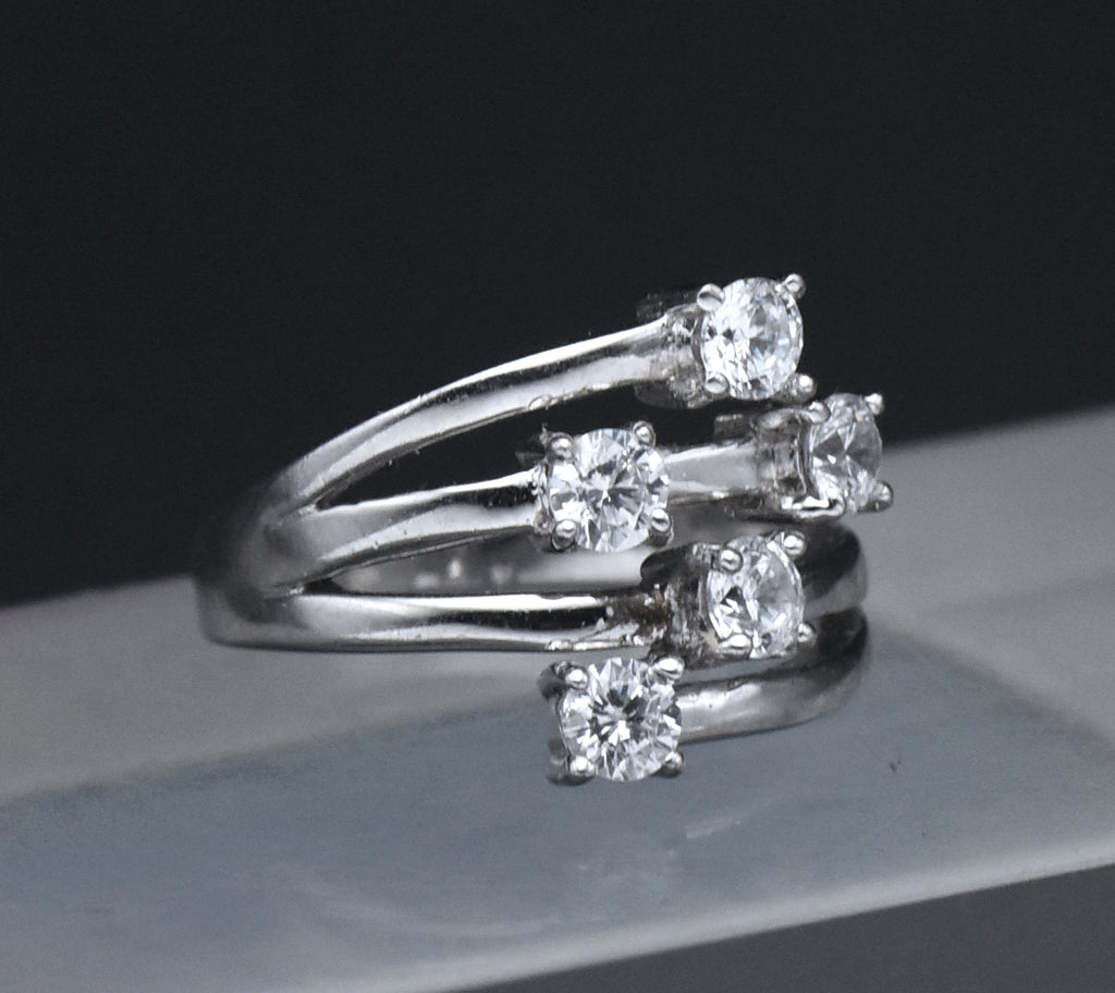 Milor - Sterling Silver Cubic Zirconia Bypass Style Ring - Size 6