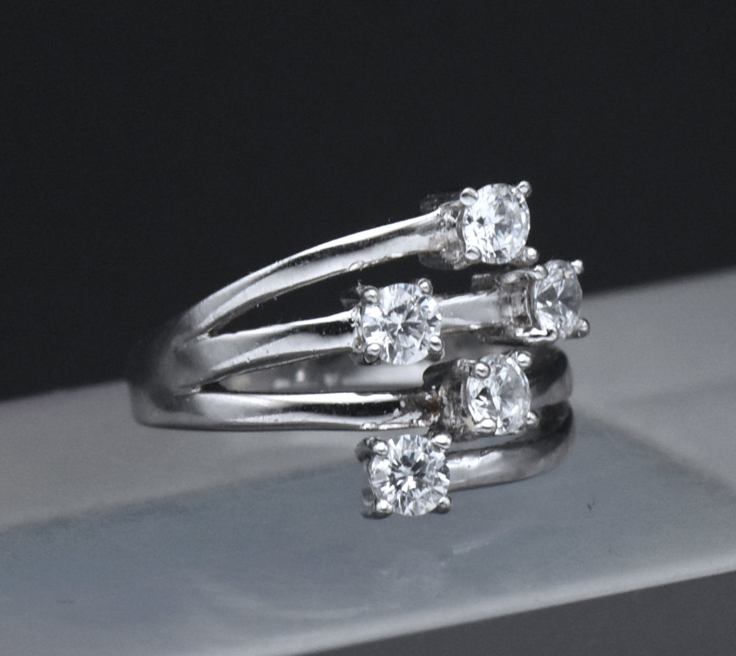 Milor - Sterling Silver Cubic Zirconia Bypass Style Ring - Size 6