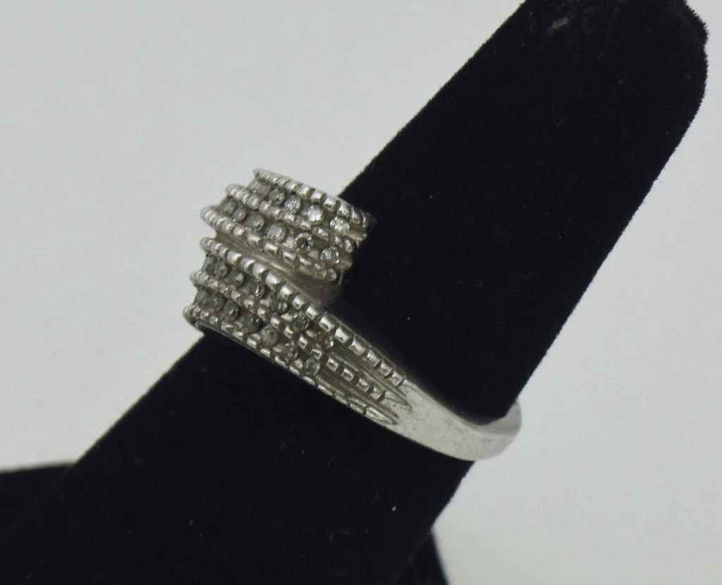 Vintage Diamonds Sterling Silver Bypass Ring - Size 5