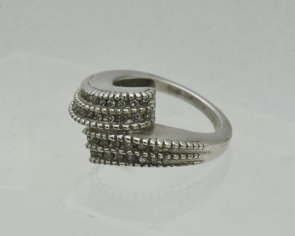 Vintage Diamonds Sterling Silver Bypass Ring - Size 5
