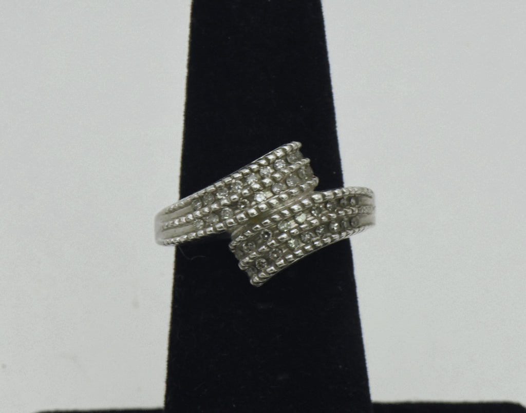 Vintage Diamonds Sterling Silver Bypass Ring - Size 5