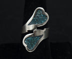 Vintage Handmade Sterling Silver Crushed Stone Bypass Ring - Size 7.5+