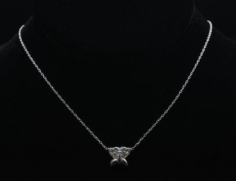 Vintage Sterling Silver and Rhinestone Butterfly Pendant on Italian Chain Necklace - 16.75"