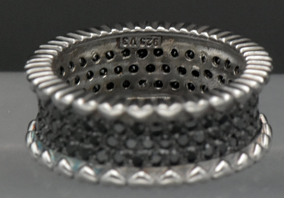 Vintage Sterling Silver Pave Set Black CZ Eternity Band - Size 7.25