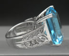 Vintage Large Blue Topaz Sterling Silver Ring - Size 6