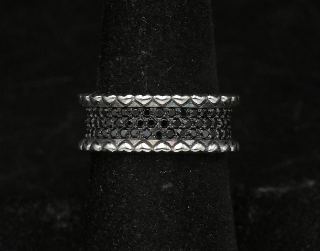 Vintage Sterling Silver Pave Set Black CZ Eternity Band - Size 7.25
