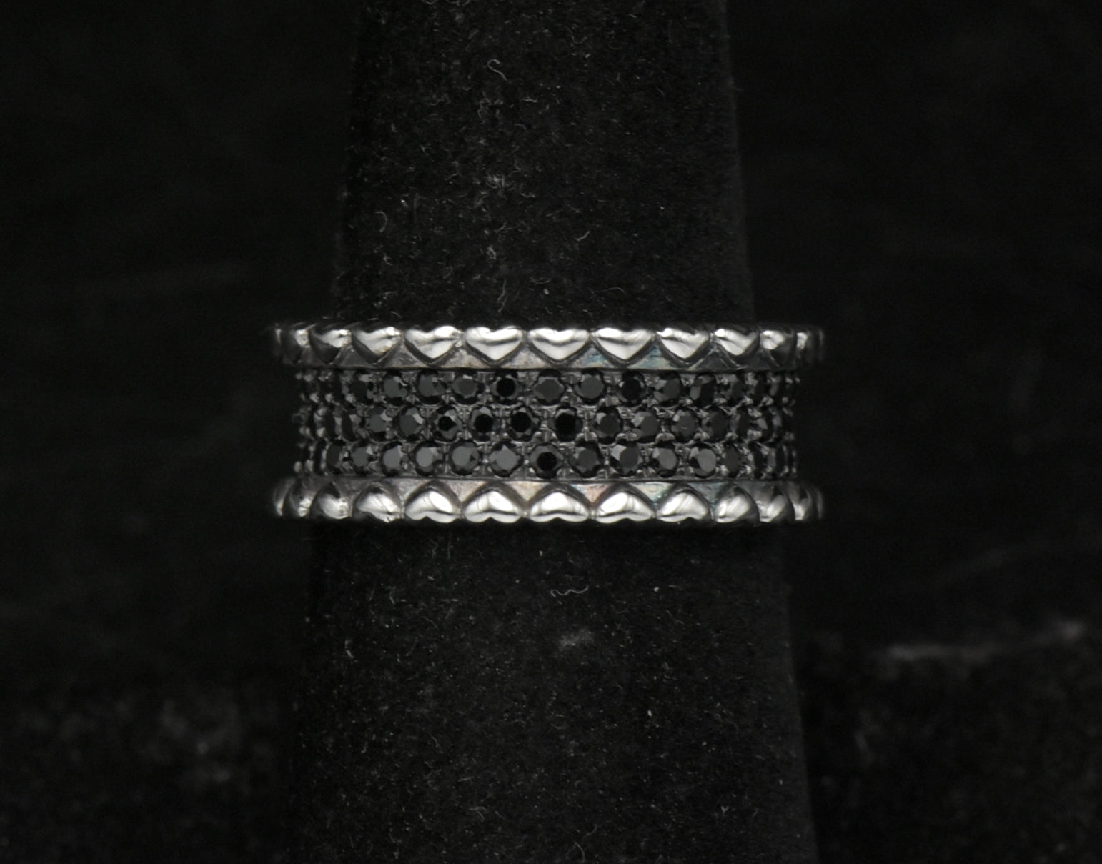 Vintage Sterling Silver Pave Set Black CZ Eternity Band - Size 7.25