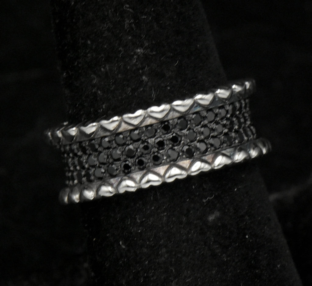 Vintage Sterling Silver Pave Set Black CZ Eternity Band - Size 7.25