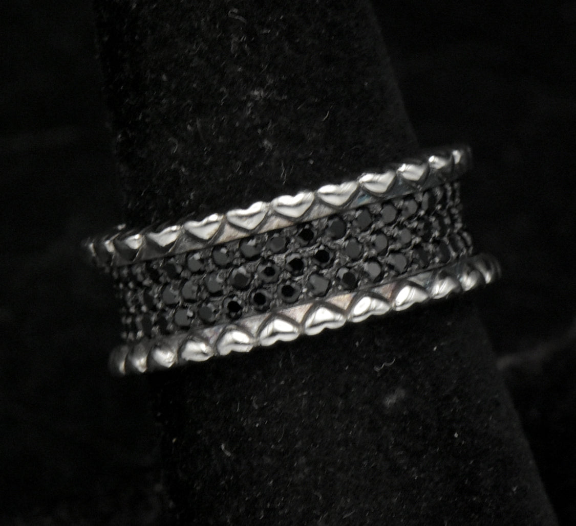 Vintage Sterling Silver Pave Set Black CZ Eternity Band - Size 7.25
